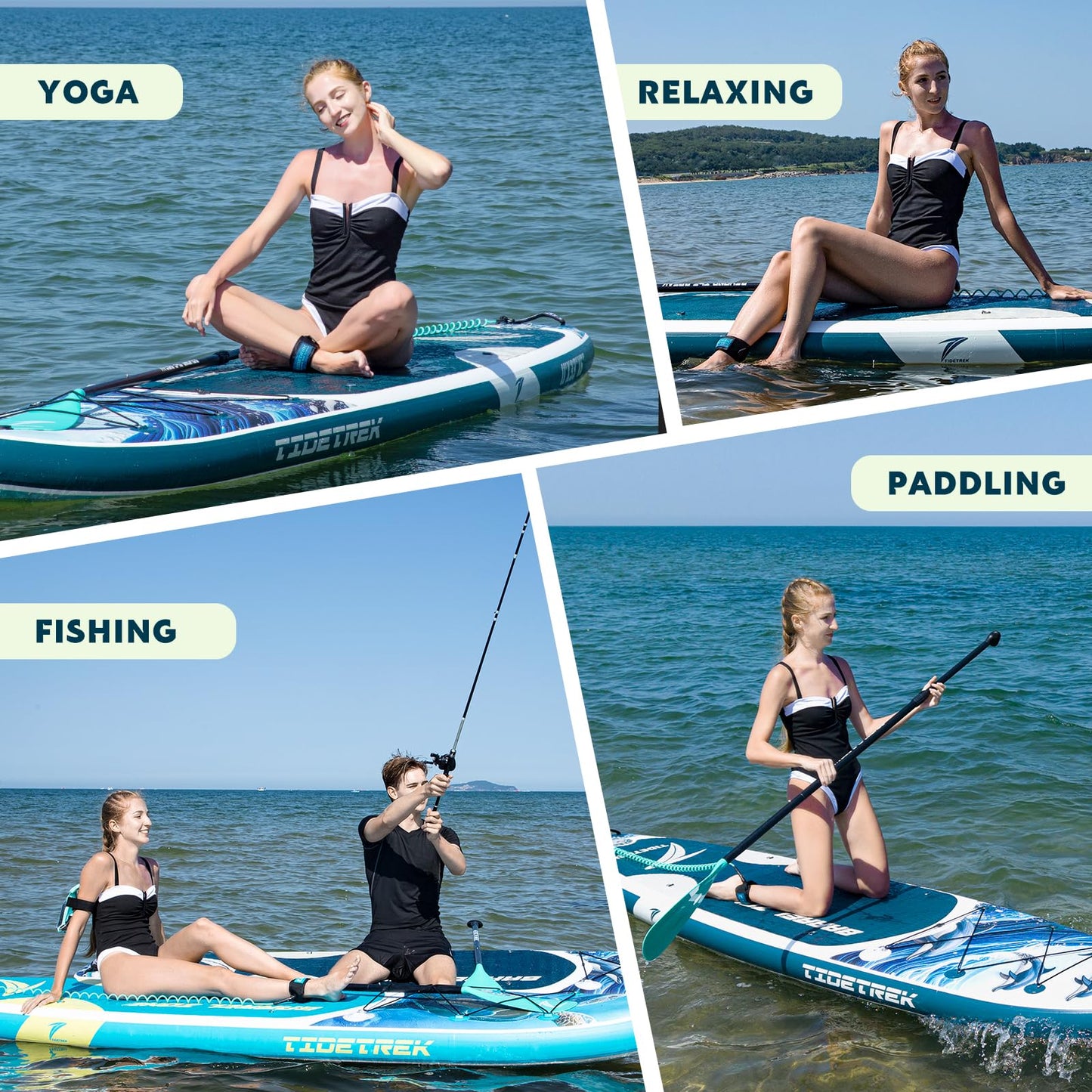 TIDETREK 11'/11'6" x 33"/34" x 6" Inflatable SUP Paddle Board – Extra-Wide, Stable Stand Up Paddle Board with Premium Full Accessory Set for Adults & Youth (Ocean Spirit/Kayak Seat, 11'x33 x6)