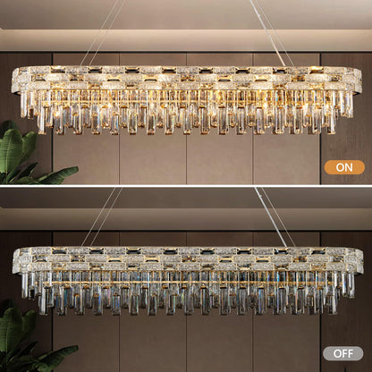 SHAOCHIAO 50" Gold Modern Crystal Chandelier, 18-Light Gold Chandelier Light Fixture Luxury Rectangular Large Pendant Ceiling Light Fixture for Dining Living Room Kitchen Island Bar