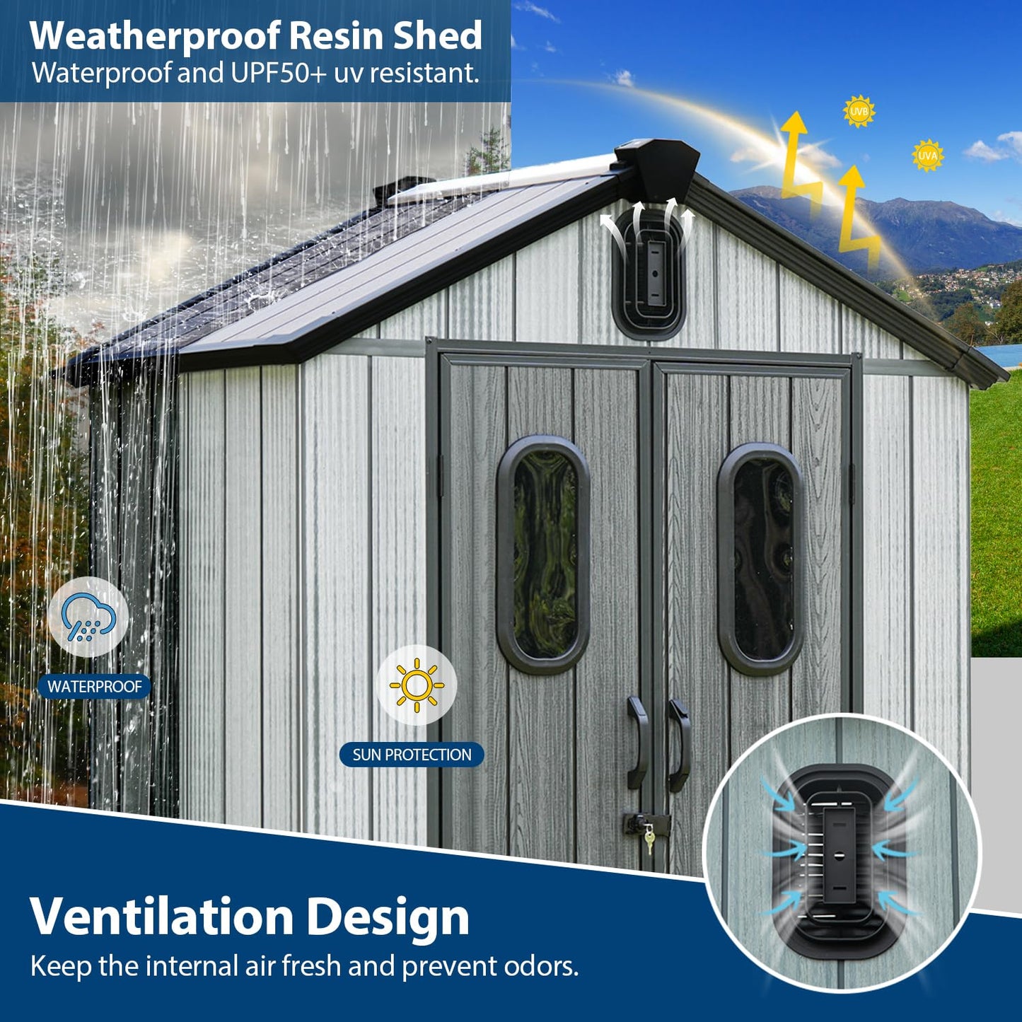 Domi 5x3Ft Resin Outdoor Storage Shed, Small Plastic Garden Shed with Carpet, Outside Weatherproof Storage Building for Tools, Bike, Lawn Mower, Patio, Backyard