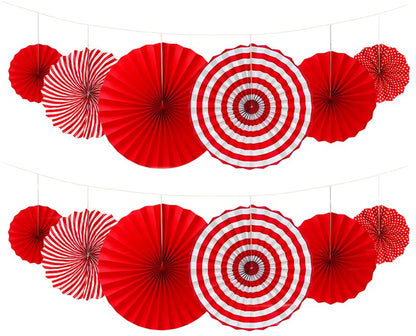 FHMUYDK 12 PCS Red Paper Fans,Round Hanging Pattern Paper Garlands Fan Party Decorations for Wall Decor Birthday Wedding BBQ Baby Shower Pizza Party Home Decor