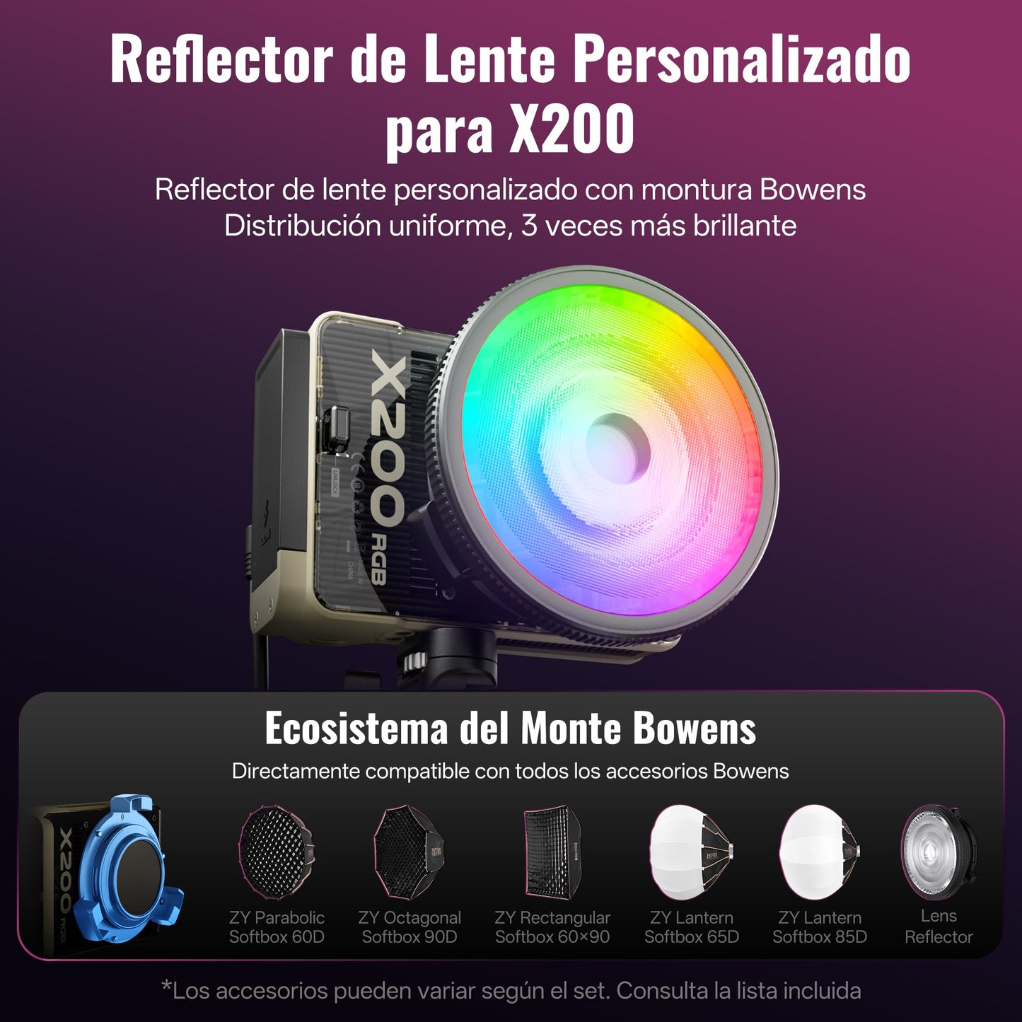 ZHIYUN MOLUS X200 RGB Standard 200W Video Light [Official] Handheld Continuou Output Light Portable Professional Photography Lighting Bowens Mount 2500K~10000K CRI≥95 TLCI≥97 Only 830g (No Battery