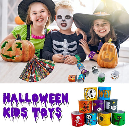 SUNPROUND 100Pcs Halloween Slap Bracelets, Halloween Party Favors Treat Toys for Kids Girls Boys, Slap Bracelets Bulk for Halloween Party Supplies, Halloween Treat Goodie Bags Gifts