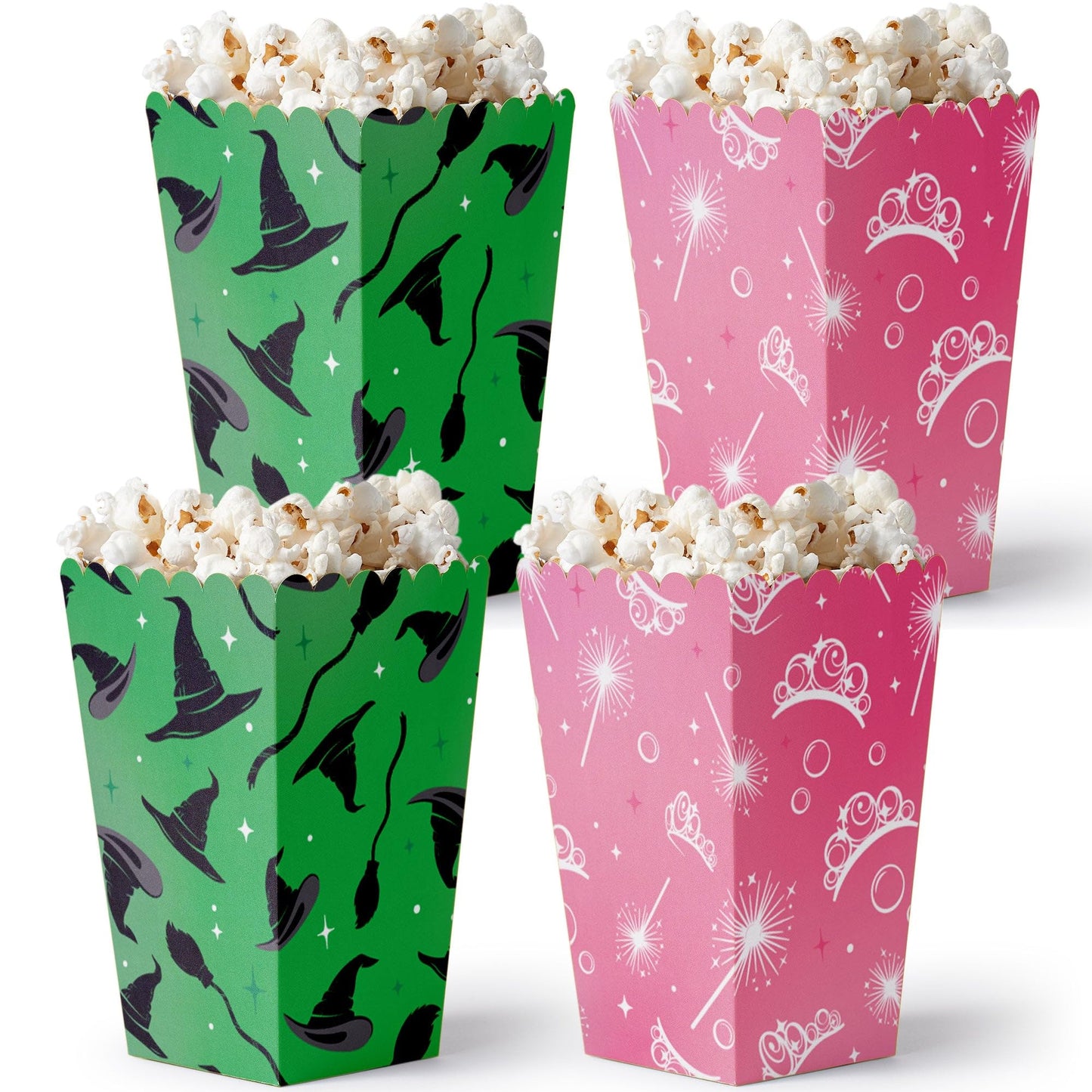 Big Dot of Happiness Witch Popcorn Boxes, Good Pink and Green Birthday or Witch Halloween Party Favor Treat Boxes - Set of 12