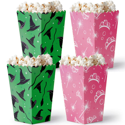 Big Dot of Happiness Witch Popcorn Boxes, Good Pink and Green Birthday or Witch Halloween Party Favor Treat Boxes - Set of 12