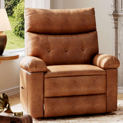 GarveeHome Recliner Chair - PU Leather Manual Recliner for Adults, Lazy Chair with 1.5X Sponge Comfort Arm and Back for Living Room, Bedroom