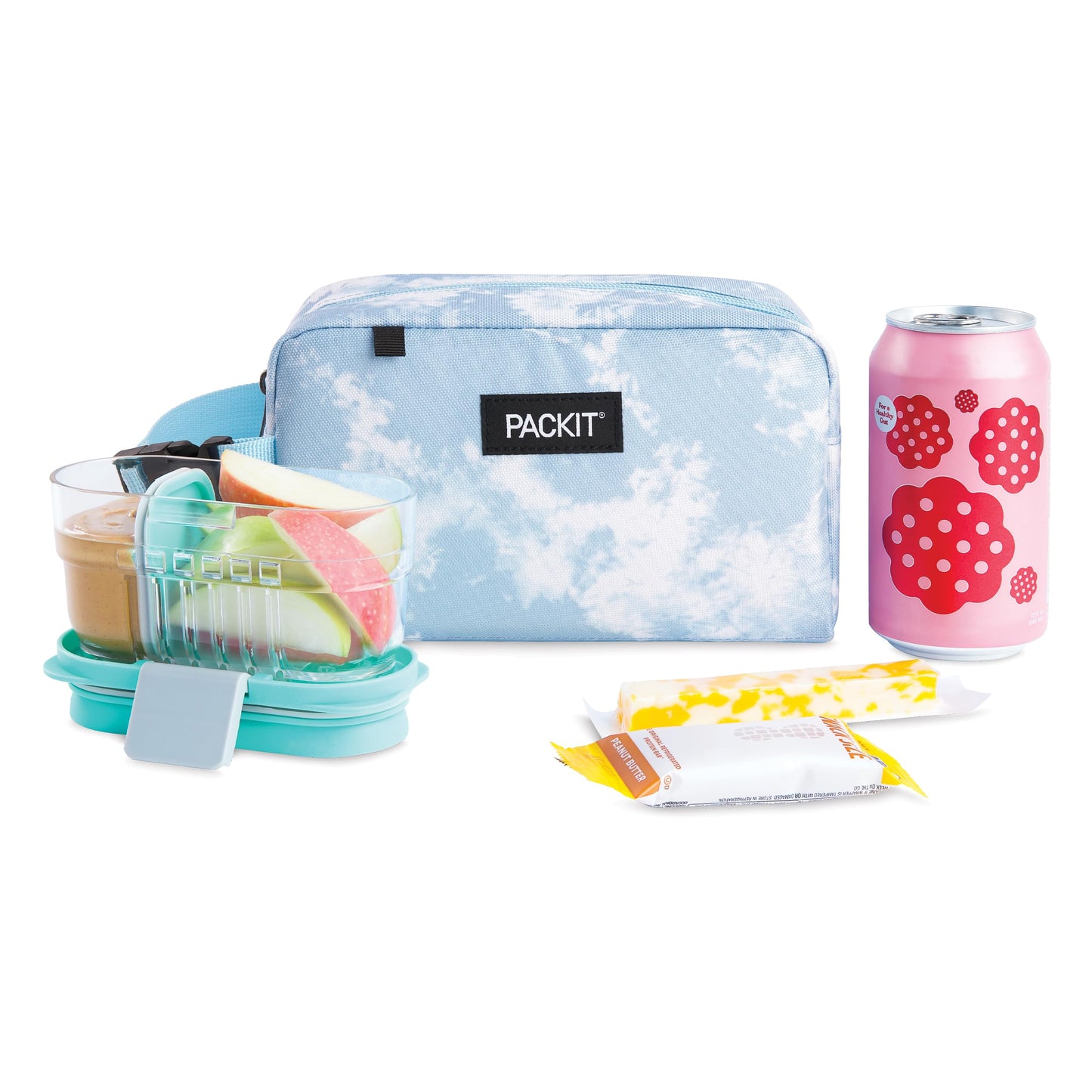 PackIt Freezable Snack Box, Blue Sky, Built with EcoFreeze Technology, Collapsible, Reusable, Zip Closure with Buckle Handle, Designed For Work Snacks, Fresh Snacks On the Go, Adults, and All Ages