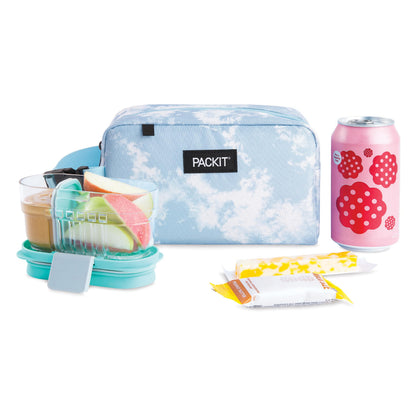 PackIt Freezable Snack Box, Blue Sky, Built with EcoFreeze Technology, Collapsible, Reusable, Zip Closure with Buckle Handle, Designed For Work Snacks, Fresh Snacks On the Go, Adults, and All Ages