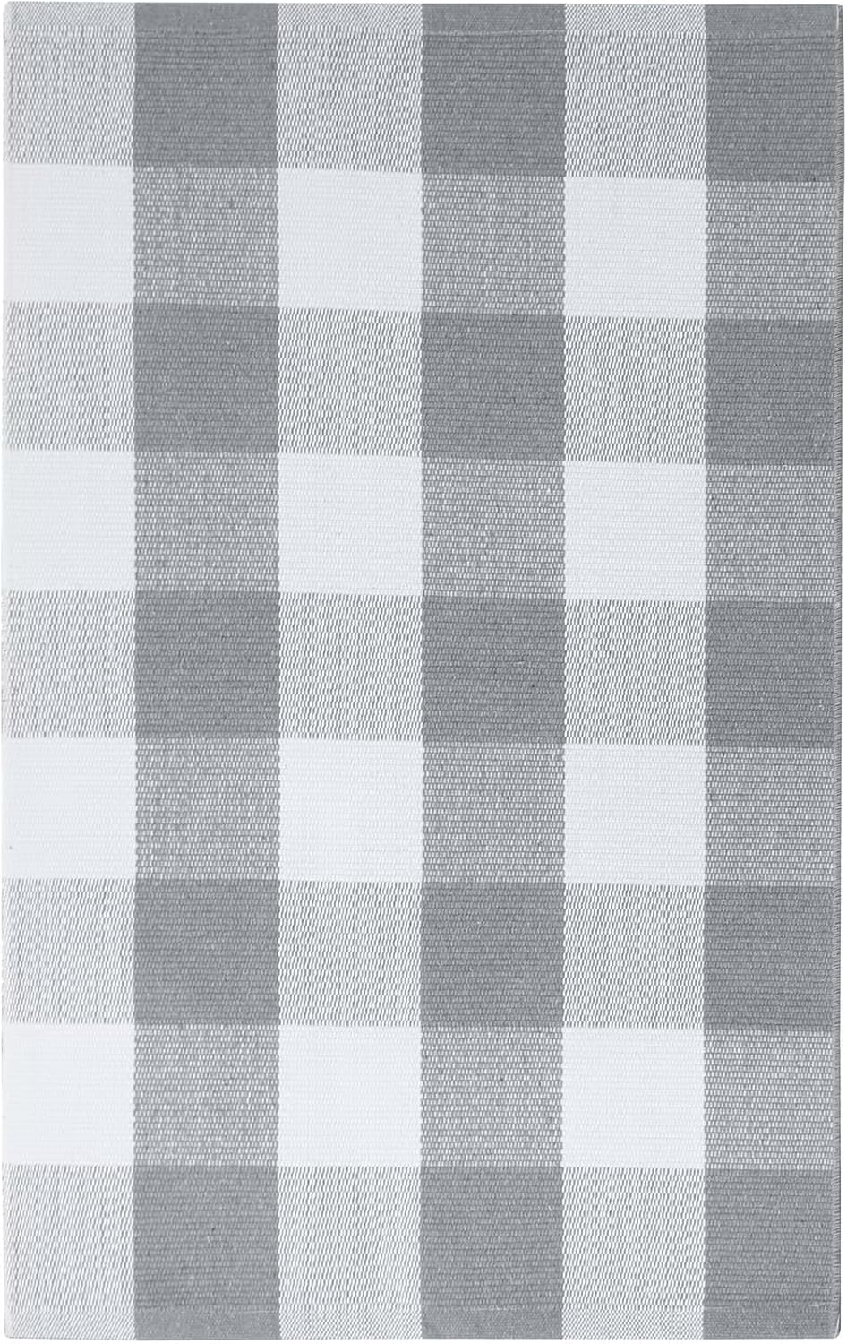 KOZYFLY Buffalo Plaid Rug 27.5x43 Inches, Grey and White Hand Woven Cotton Washable Indoor Rug