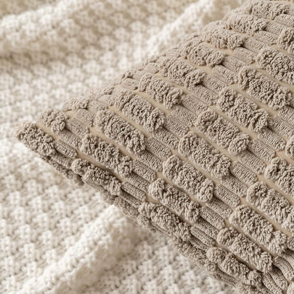 MIULEE Corduroy Decorative Throw Pillow Covers - Soft Boho Striped Design, 20x20 Inch, Light Brown | Modern Farmhouse Decor for Sofa & Couch