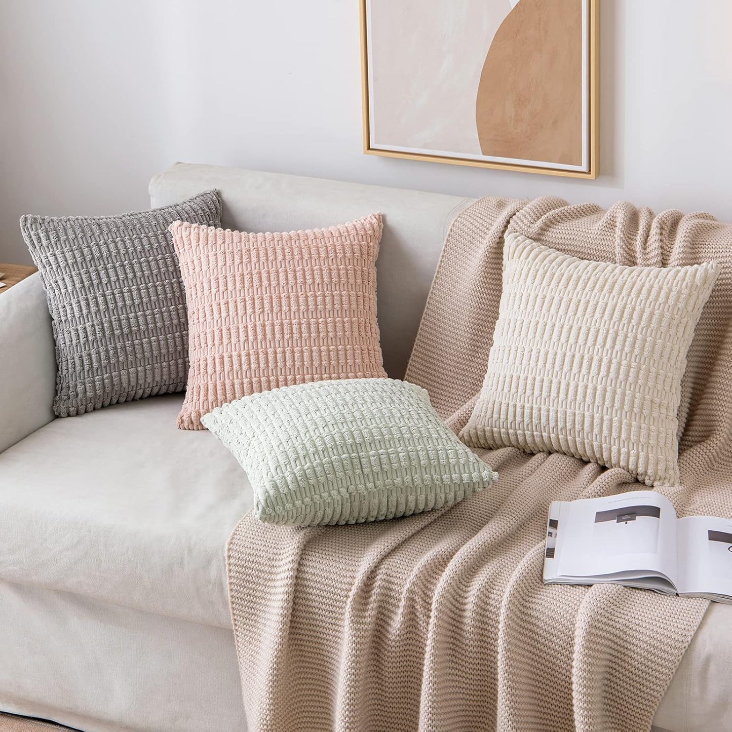 MIULEE Corduroy Throw Pillow Covers - Pack of 2 in Sage Green for Stylish Home Decor