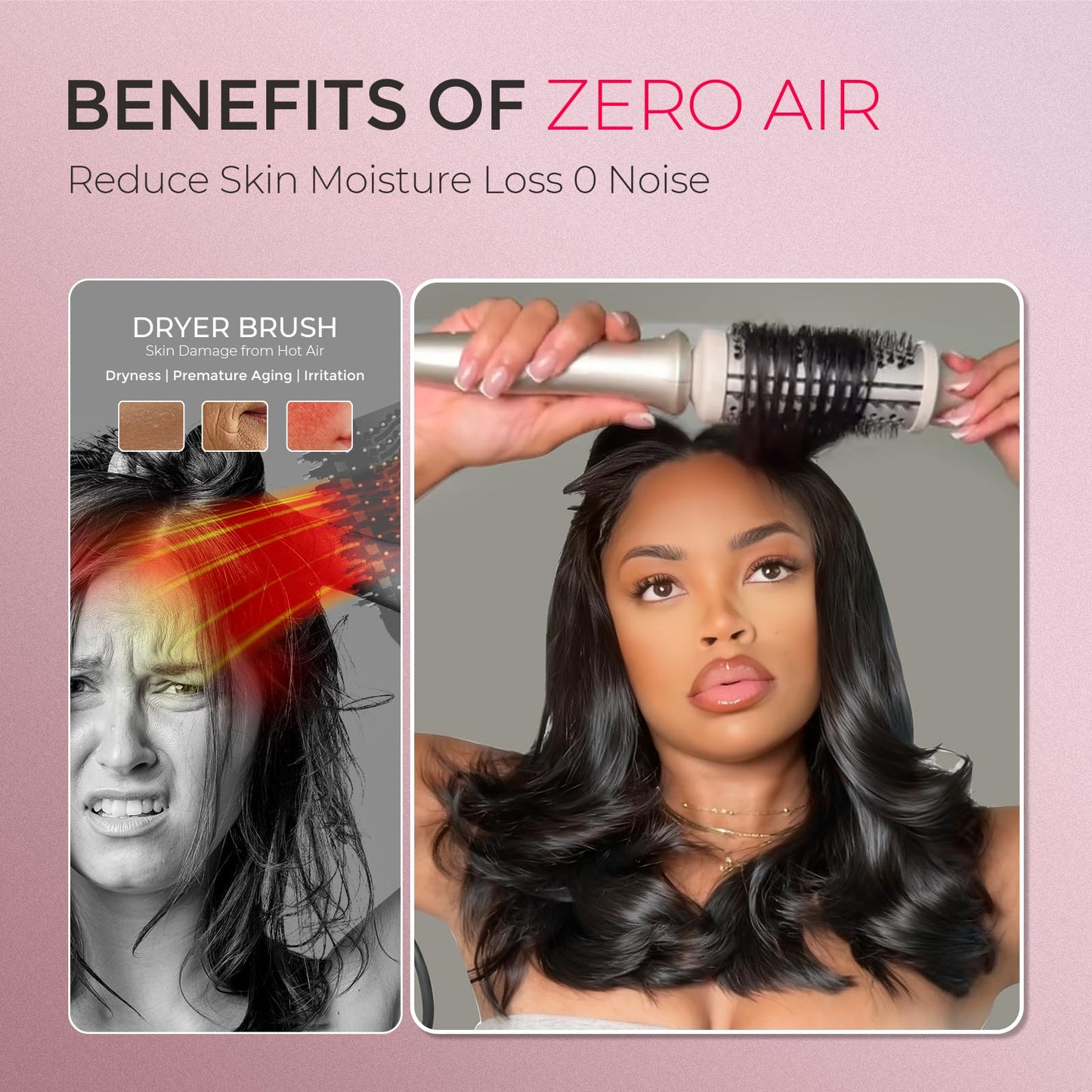 TYMO 2.0 Thermal Brush Curling Brush - STYLUX 1.7" Blowout Volumizer with Flexi-Fit for Hair Straightening, Heated Round Styler Tool, Hair Straightener and Curler 2 in 1, Dual Voltage & Light, Pink