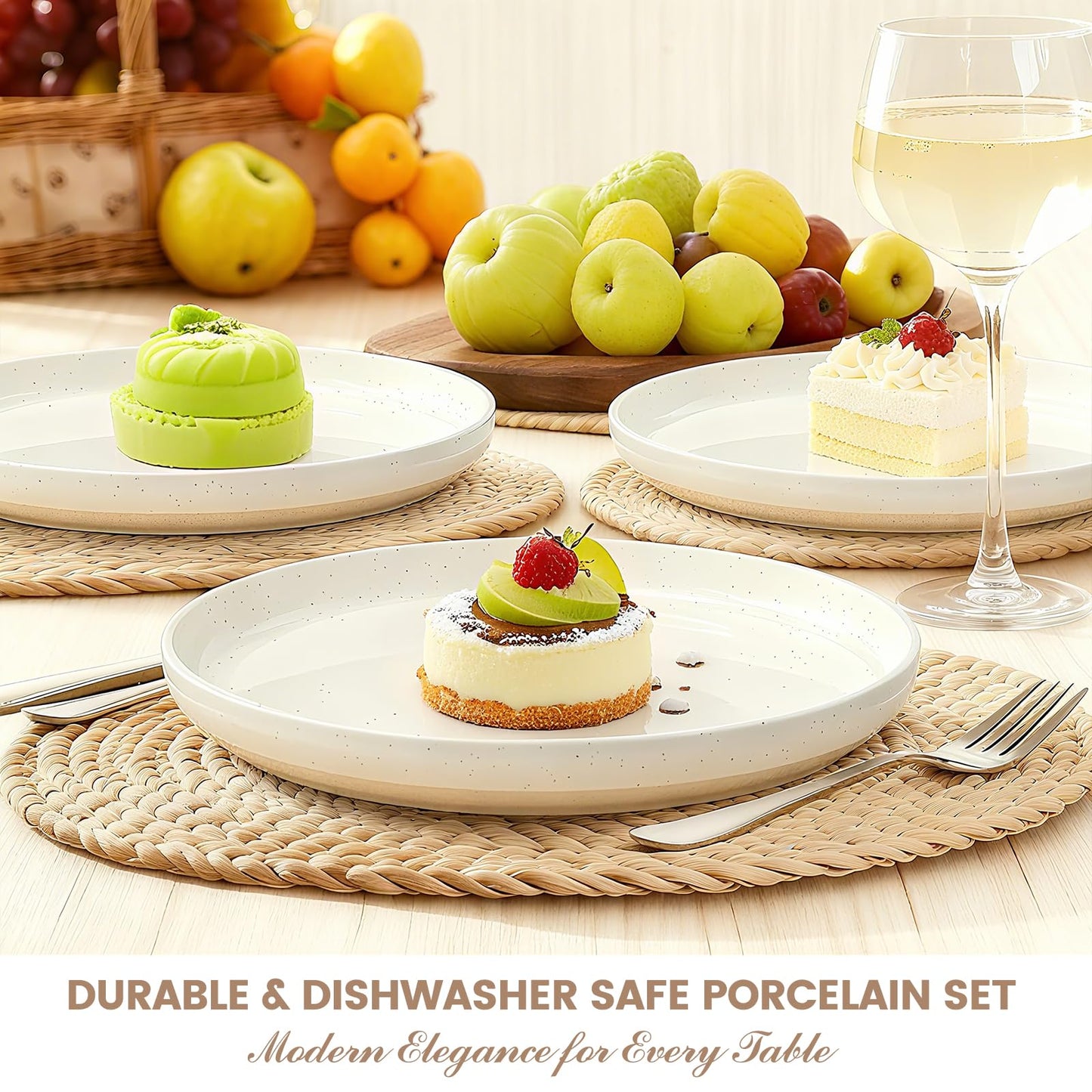 Plates and Bowls Sets, Dinnerware Sets for 4, 12 Pieces Scratch Resistant Dishware Dishes Set, Ceramic Kitchen Dinner Set, Porcelain & Microwave and Dishwasher Safe, Cream White