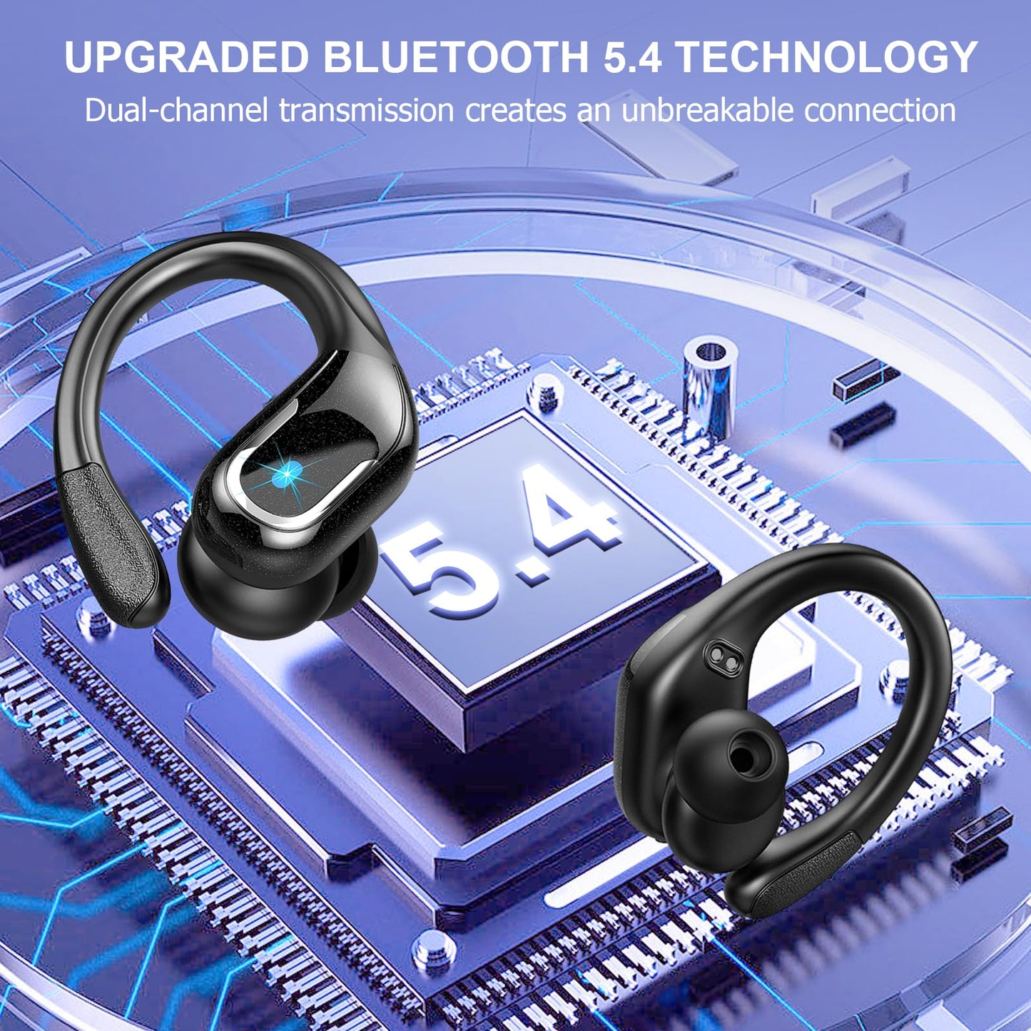 Ltinist Wireless Earbuds, 75hrs Bluetooth 5.4 Headphone Sport, 2025 Bluetooth Earbuds Deep Bass Over Ear Buds with Earhooks, ENC Noise Cancelling Earphone Mic, IPX8 Waterproof for Workout/Running/Gym