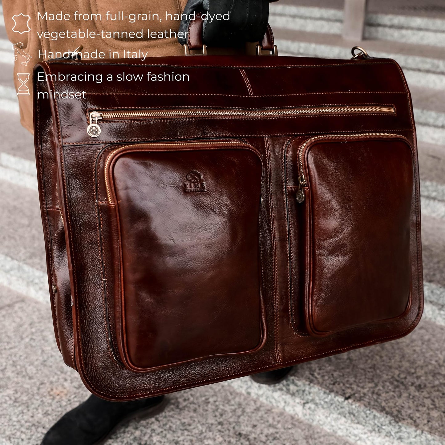 Time Resistance Leather Garment Bag - Slim Suit Duffel Carry-On Suitcase for Dress Protection (Brown)