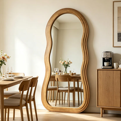 DAOYIJIAJU Wavy Full Length Mirror, 67"x31.5" Irregular Aesthetic Mirrors with Triple Layer Solid Wood Frame, Premium Organic Floor Mirror for Living Room Entryway Hallway Cloakroom, Leaning/Hanging