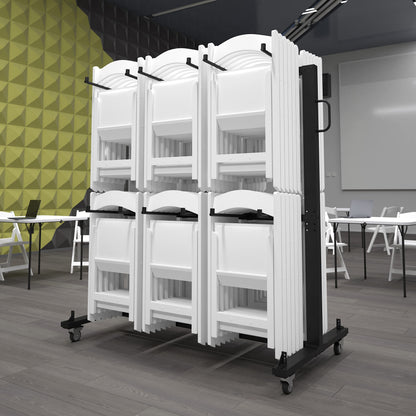 UPGORILO Double-Row Chair Rack with 72 Commercial Grade White Resin Folding Chairs