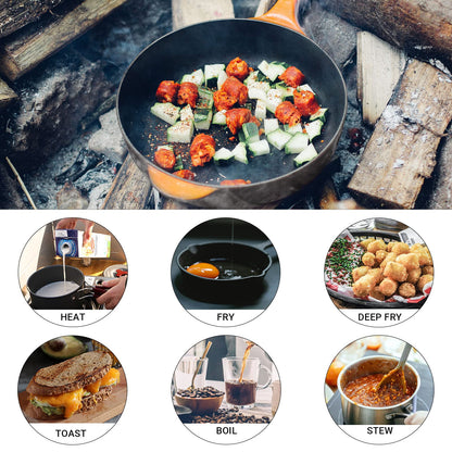 Bulin Camping Cookware Pots and Pans Set, Lightweight Backpacking Cooking Set Outdoor Cook Gear for Family Hiking Picnic (Kettle, Pot, Frying Pan, Bowls, Plates, Spoon)