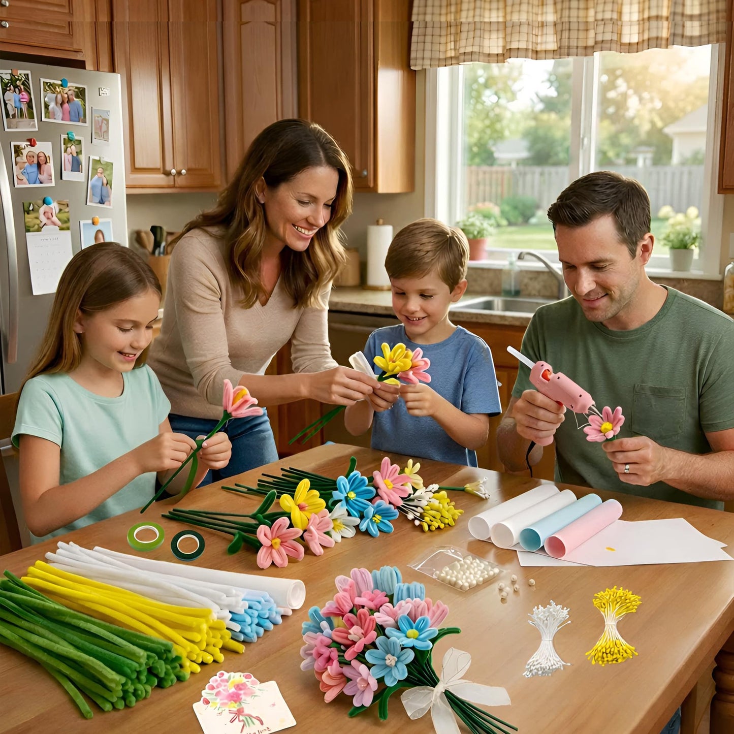 Party Rose 650PCS Pipe Cleaners Craft, Pipe Cleaner Bulk Flower Kit, 6 Colors Chenille Stems Flower Making Kit with Floral Wires, Gardening Tape, Stamens