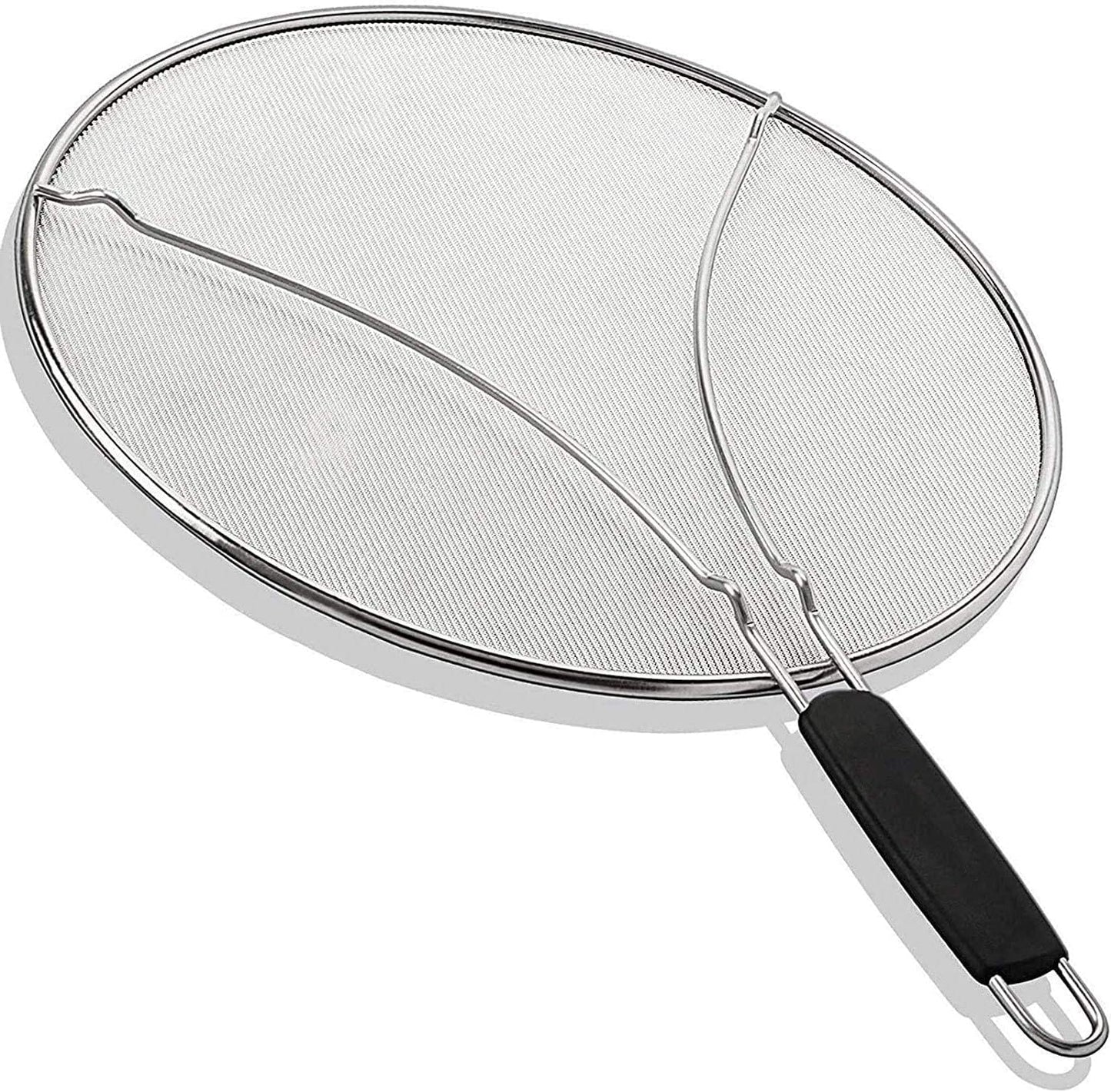 13" Grease Splatter Screen for Cooking | Stainless Steel Oil Splatter Guard and Ultra-Fine Mesh Protects Skin from Burns | TPR Tight-Grip Handle (Black)