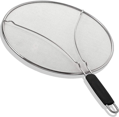 13" Grease Splatter Screen for Cooking | Stainless Steel Oil Splatter Guard and Ultra-Fine Mesh Protects Skin from Burns | TPR Tight-Grip Handle (Black)