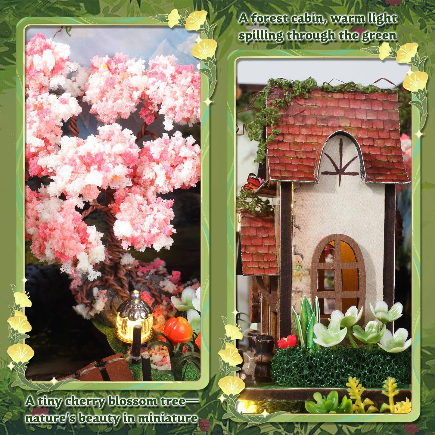 DIY Miniature House Kit, Forest Book Nook Kit with Music, 3D Wooden Puzzles for Adults, Dollhouse Kit with LED Light, Mini Building Kit, Craft Kit for Adults Teen to Build (Forest Garden)