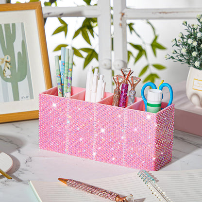 Resholder Bling Desk Organizer for Women, Rhinestone Pen Makeup Brush Holder, Girly Desk Accessories Organizer for Office Classroom Elevate Your Workspace with Serenity(Rhinestone,Pink)