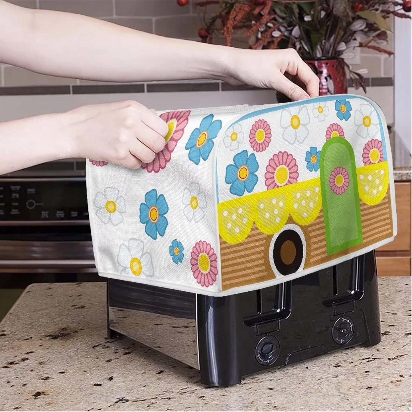 chaqlin Toaster Oven Cover - 4 Slice Kitchen Beauty Appliances Cover with Cute Stripe Flower Print