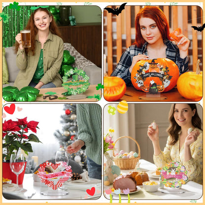 YooNotee 12 Sets Interchangeable Seasonal Diamond Art Tabletop Decorations Holiday Diamond Art Painting Kit with 12 Acrylic Base for Table Tiered Tray Decor Craft Graduation Centerpiece (Wreath)
