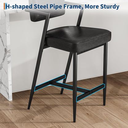 IDEALHOUSE Bar Stools Set of 4 with Armrest, Upholstered Counter Height Bar Stools with w/Backrest and Footrest, 27" Tall Bar Chairs Thick Cushion & Thickened Metal Legs, for Island