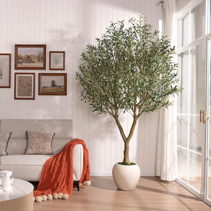 VeriNatural Olive Trees Artificial Indoor,8Ft Large Faux Plants,Tall Fake Tree with 15in White Round Planter,Full & Lush Faux Olive Tree for Home Decor Living Room, Office or Bedroom,Housewarming