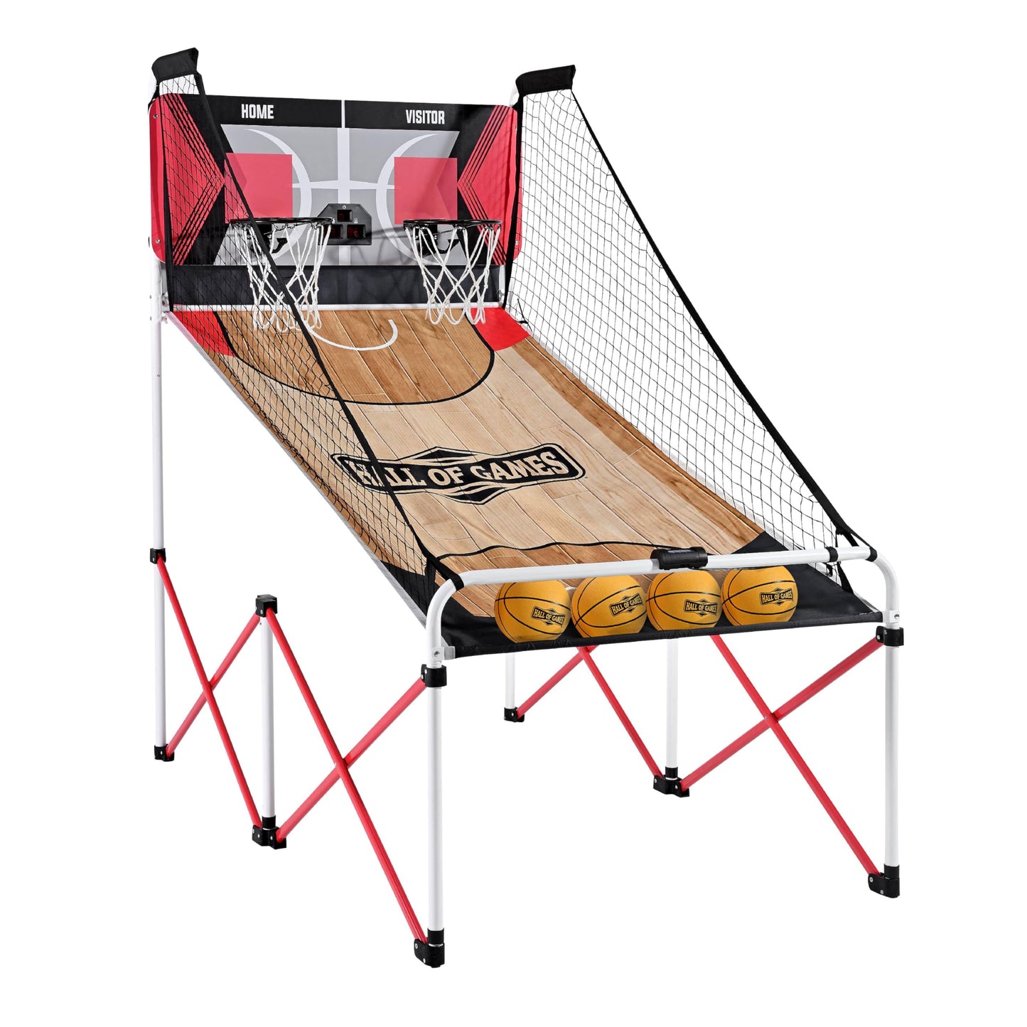 Hall of Games Premium Rapid Deploy Indoor Arcade Basketball Game with Steel Frame, 50% Quicker Assembly, 4 Basketballs Size 3 Included, Folding Arcade Basketball for Game Rooms
