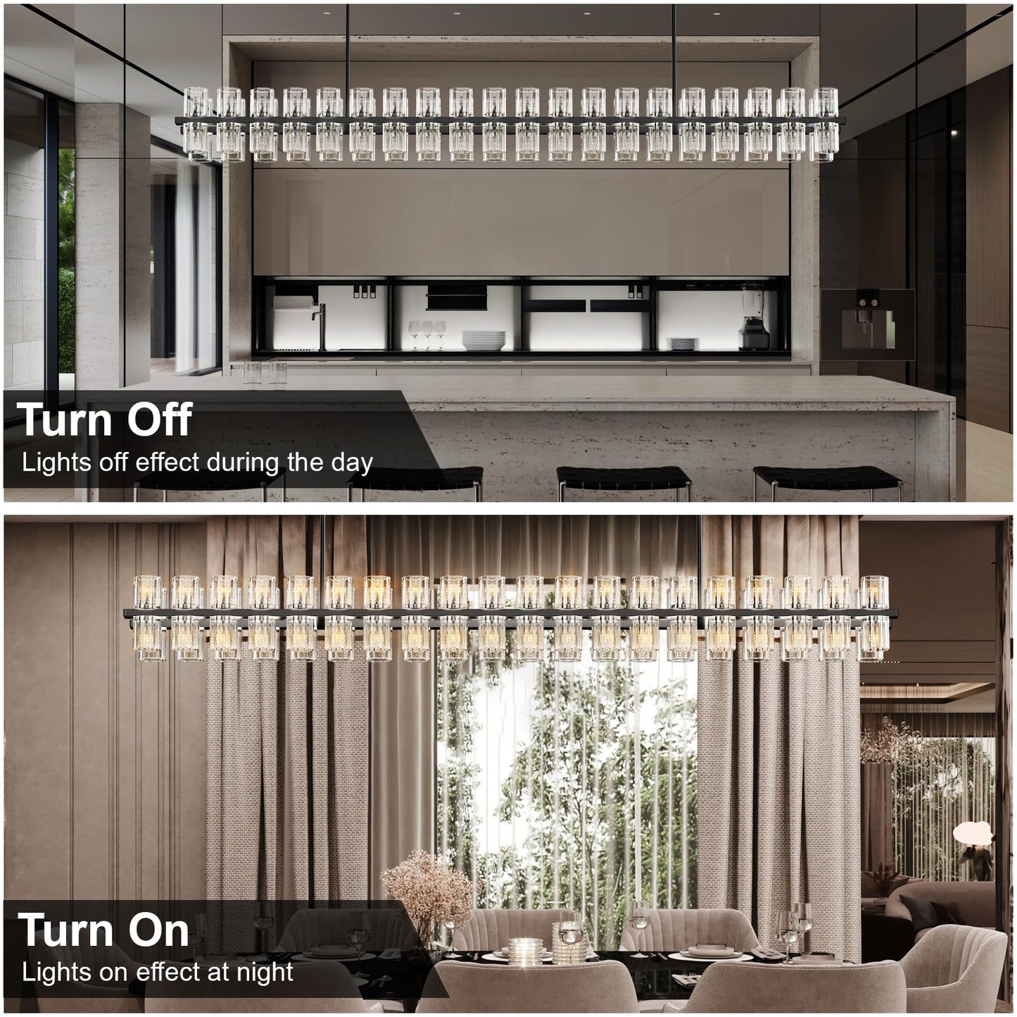 Plsintly Crystal Black Rectangular Chandelier Light Fixture,72 in Large Dining Room Chandelier Over Table,Modern Chandeliers for Living Room,Arcachon Chandeliers,Kitchen Island,Includes 80xG4 Bulbs