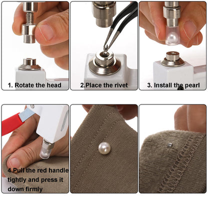 Okllen Pearl Handmade Setting Machine, Beads Rivet Fixing Machine with 5 Sizes, Round Pearl Beads Rivet Studs for Hats, Shoes, Clothes, Bags, Skirts, Beads DIY Accessories