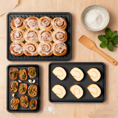 Nonstick Cookie Sheets for Baking with Cooling Rack Set of 4, 0.8mm Thick Heavy Duty Baking Sheets for Oven, Half/Quarter/Jelly Roll Pans Oven Trays, Baking Pan Set with Diamond Texture