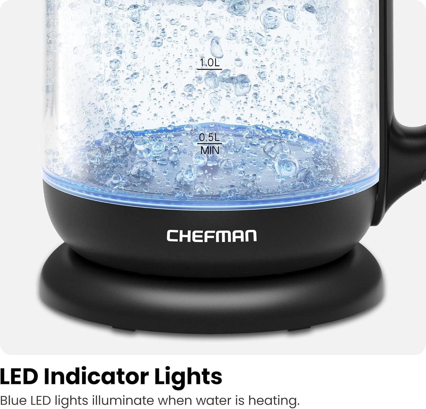 Chefman 1.7 Liter Electric Glass Tea Kettle, Fast Hot Water Boiler with One Touch Operation