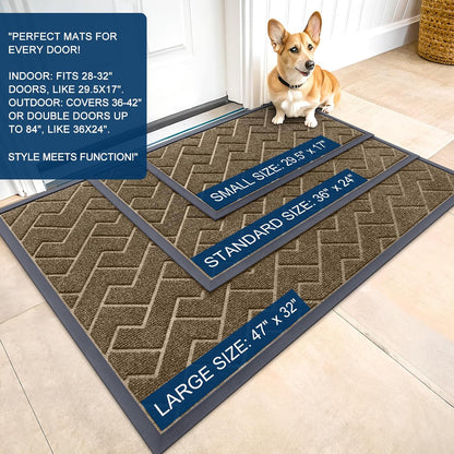 OLANLY Waterproof Front Door Mat - All-Season Indoor/Outdoor Doormat | Sturdy Natural Rubber, Herringbone Brick (Brown, 59x35)