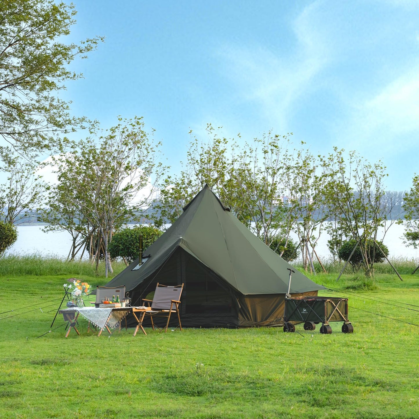 Bell Tent with Stove Jack – Spacious 13.1ft Family Glamping Yurt, 4-6 Person, 4 Season, Easy Setup, Waterproof, Ventilated Outdoor Shelter (13.1ft(Green)