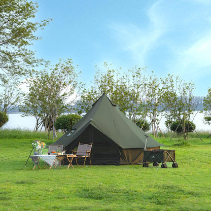Bell Tent with Stove Jack – Spacious 13.1ft Family Glamping Yurt, 4-6 Person, 4 Season, Easy Setup, Waterproof, Ventilated Outdoor Shelter (13.1ft(Green)