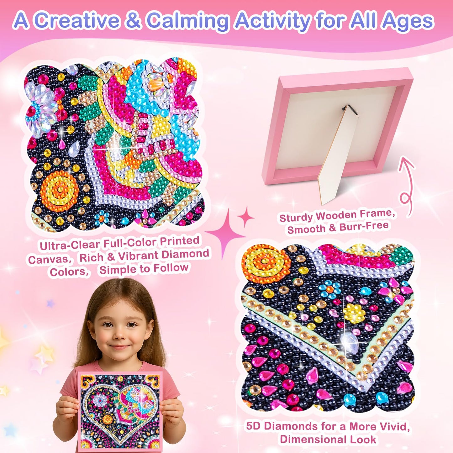 AuraKoi Girls Gifts 8-12 Years Old, Arts and Crafts for Kids Age 10-12, Diamond Art Kits for Girl Teen Adult Birthday Xmas Gift, 5 6 7 8 9 10 11 12 Art Painting with Frame Home Decor (Love)