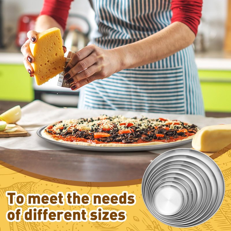 Sawysine 12 Pcs Stainless Steel Pizza Pans 9 Sizes (6.7 Inch-17.7 Inch) Pizza Pans for Oven Large Thick Round Steel Trays for Baking Cookie Pie Cake, Non-toxic, Durable, Dishwasher Safe