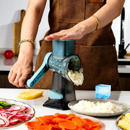 KalraMay Cheese Grater,Rotary Cheese Grater with Handle, Multifunctional Rotary Cheese Shredder Effortlessly Grates Cheese, Vegetables, and Fruits (Blue)
