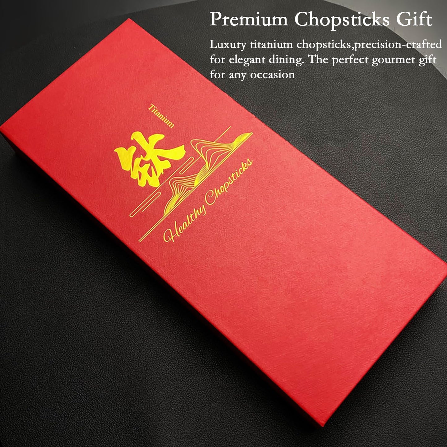 ‌Trekio Pure Titanium Chopsticks, 5 Pairs - Ultralight, Heat-Resistant & Non-Slip Design with Chinese Blessings | Elegant Gift Box for Asian Family & Food Lovers (9.17 Inches)