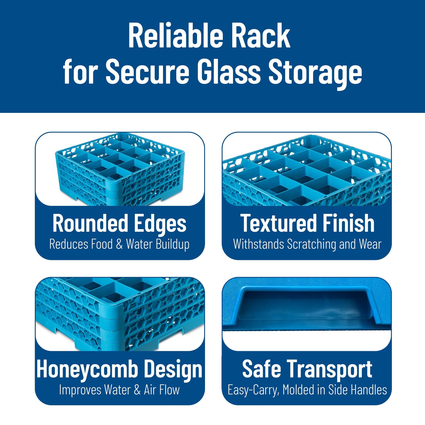 Carlisle FoodService Products Opticlean Glass Rack 16 Compartments with 3 Extenders for Kitchens and Restaurants, Plastic, 19.875 x 19.875 x 8.5 Inches, Carlisle Blue, (Pack of 2)