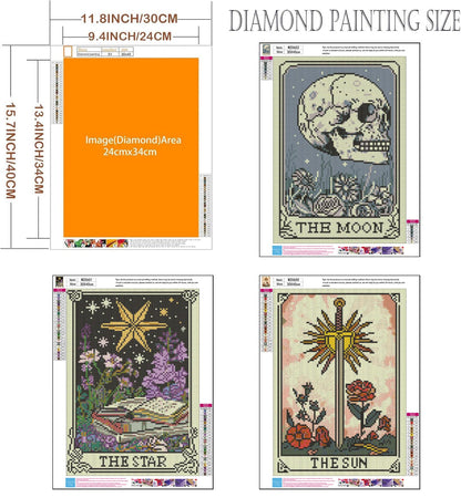 Axquilon 3 Pack Tarot Diamond Art Kits for Adults - Diamond Painting Kits for Adults Beginner, DIY 5D Full Drill Gem Art for Home Wall Decor 12x16 inch