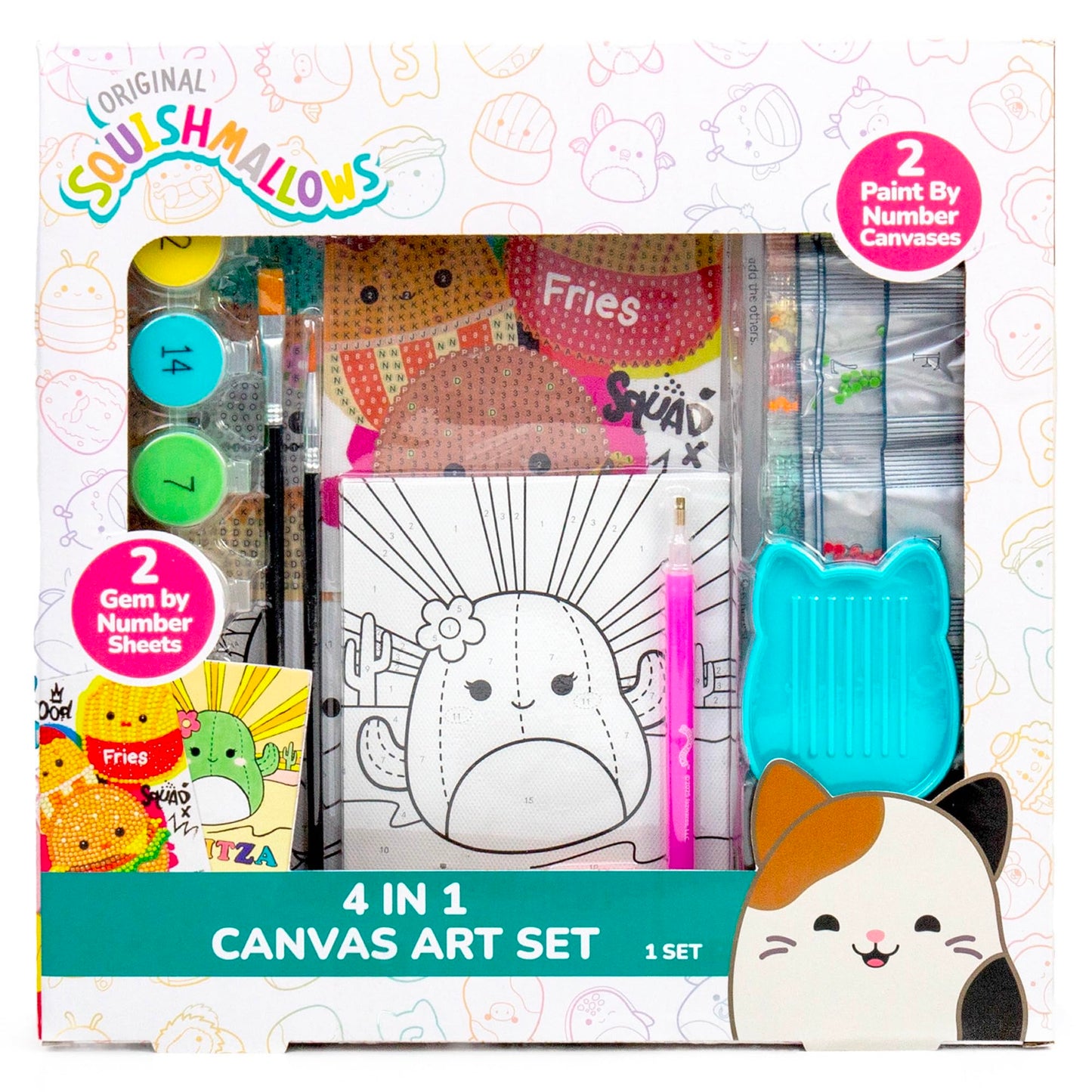 Squishmallows Original 4-in-1 Canvas Art Set, Paint by Numbers & Gem Art Crafts