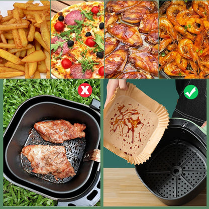 Air Fryer Liners Disposable,200Pcs Parchment Paper,LYHOLKEER 8IN Disposable Air Fryer Paper Liners for 5-8QT Air Fryer, Non-Stick, Square Liners Free of Bleach