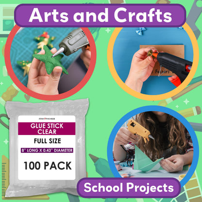 Innovative Haus Full Size Hot Glue Sticks Bulk 100 Pack - Fits Full Size Glue Guns, 8" x 0.43" - Craft, Bond, Create on Wood, Metal, Glass and More - Clear Large Stick