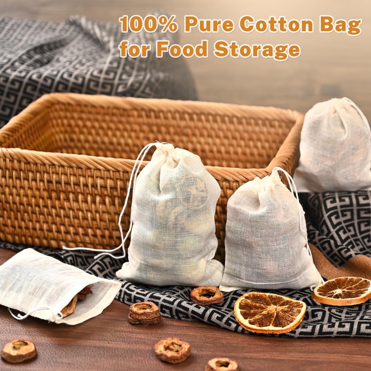 20 4 3 Inches Pcs Muslin Bags with Drawstring, Reusable Tea Bags, Spice Bags for Cooking Soup/Herb/Loose Leaf Tea