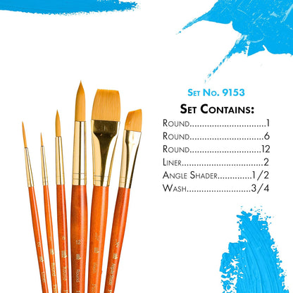Princeton Art & Brush Synthetic Gold Taklon Brush Set, 6/Pkg
