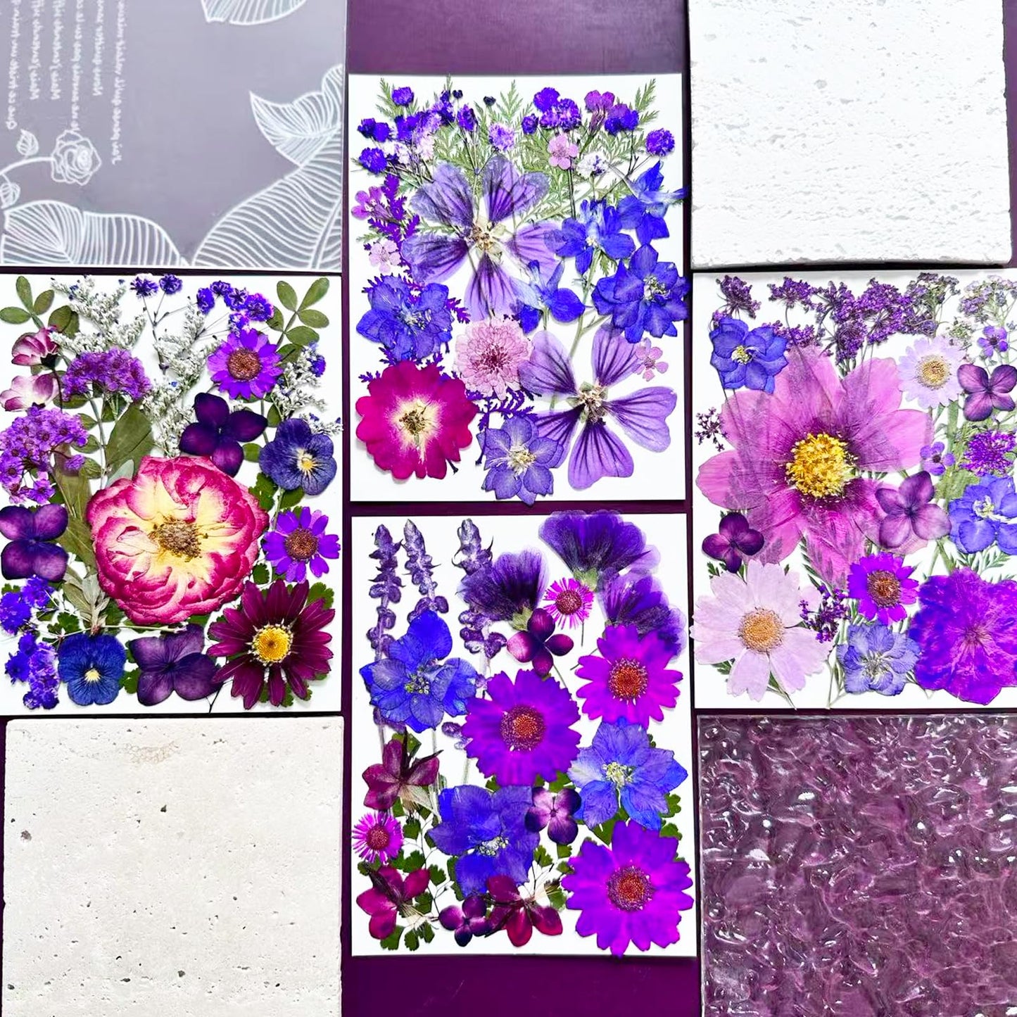LUCISKY 132Pcs Purple Pressed Dried Flowers and Butterfly for Resin Molds, Real Natural Bulk Dry Floral Leaves Stickers for DIY Art Crafts, Jewelry, Candle, Soap Crafts Making